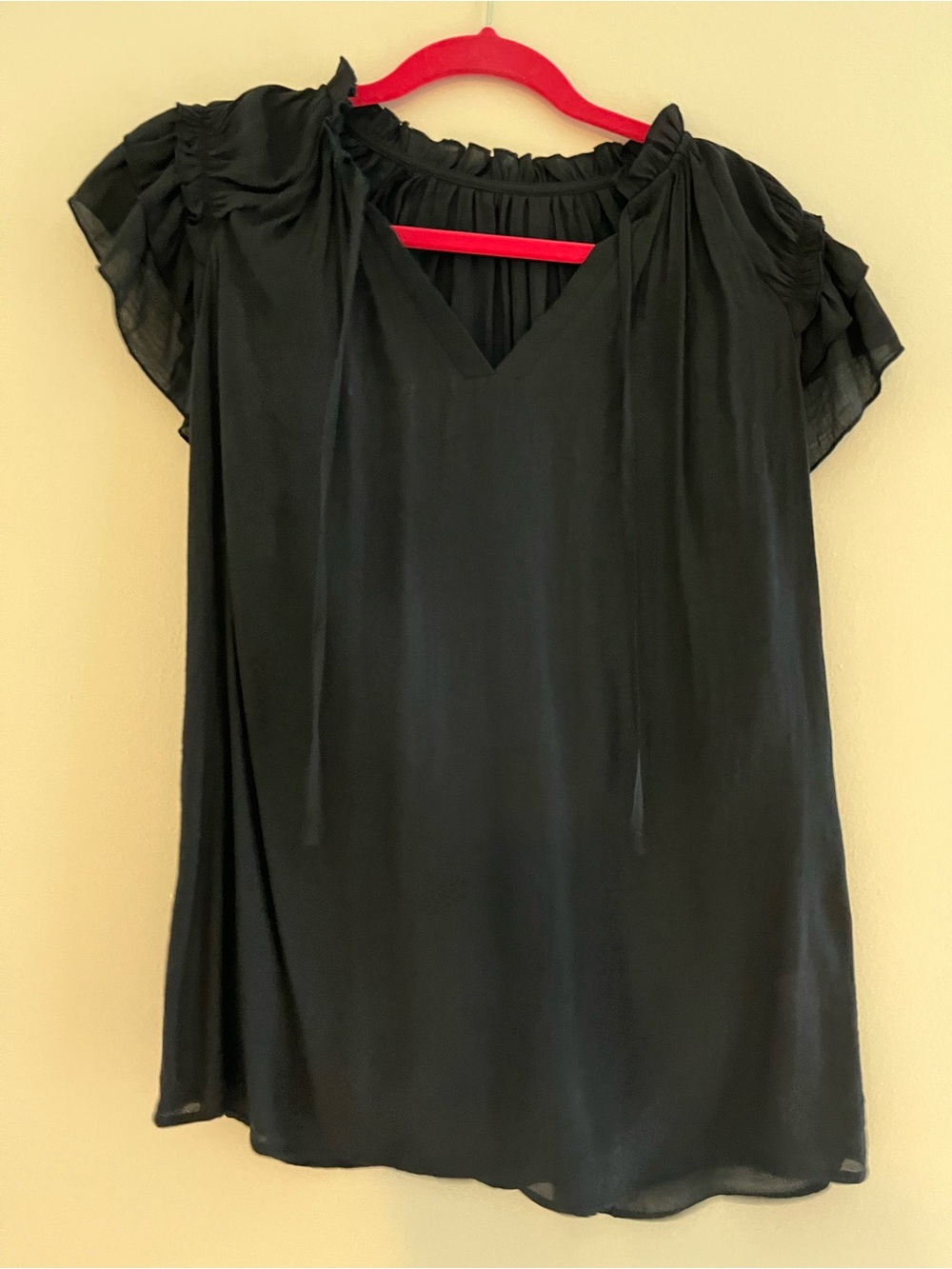 Black Ruffle Sleeve V-Neck Women's Top